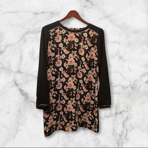WORN ONCE Floral Long Raglan Sleeve Dress - Black and Cream